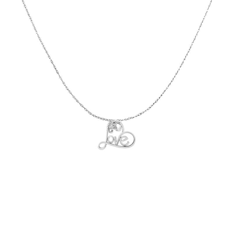 Bids.com .925 Sterling Silver 1/6 Cttw Round Brilliant-Cut Diamond Accented Open Heart with Love 18" Pendant Necklace (H-I Color, I1-I2 Clarity) Necklaces