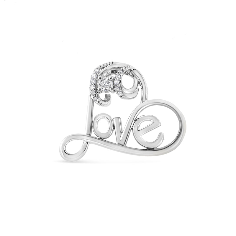 Bids.com .925 Sterling Silver 1/6 Cttw Round Brilliant-Cut Diamond Accented Open Heart with Love 18" Pendant Necklace (H-I Color, I1-I2 Clarity) Necklaces