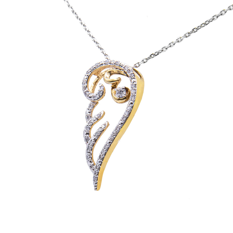 Bids.com 10K Yellow Gold over .925 Sterling Silver 1/4 Cttw Diamond Angel Wing 18" Pendant Necklace (H-I Color, I1-I2 Clarity) Necklaces
