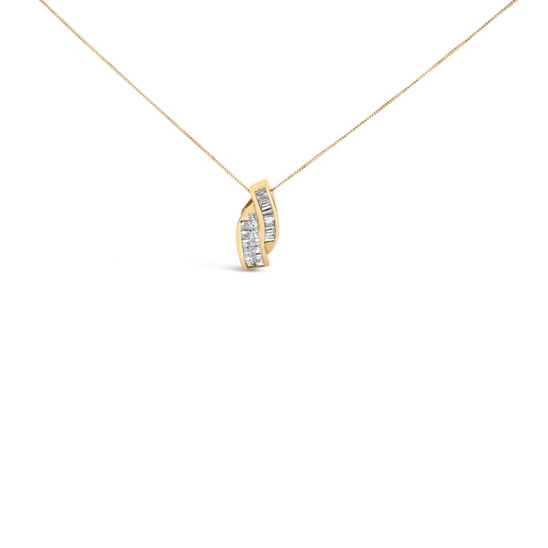 Bids.com 14k Yellow Gold 1 1/3 Cttw Princess and Baguette-cut Diamond Double Curved Pendant Necklace (H-I Color ,VS1-VS2 Clarity) - NO CHAIN INCLUDED Necklaces