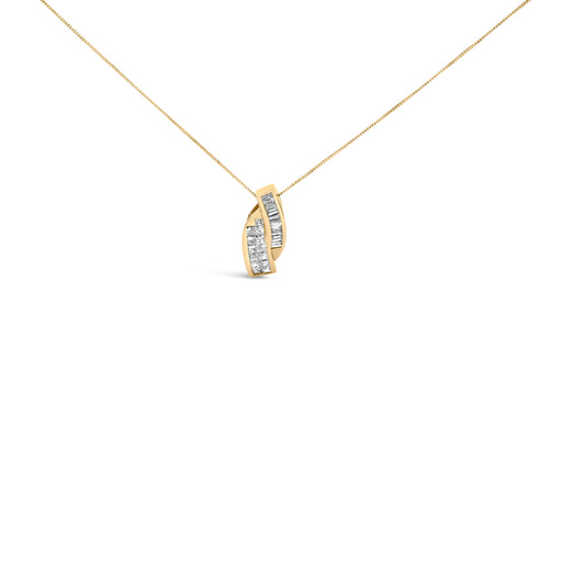Bids.com 14k Yellow Gold 1 1/3 Cttw Princess and Baguette-cut Diamond Double Curved Pendant Necklace (H-I Color ,VS1-VS2 Clarity) - NO CHAIN INCLUDED Necklaces