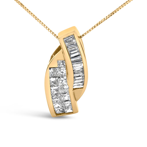 Bids.com 14k Yellow Gold 1 1/3 Cttw Princess and Baguette-cut Diamond Double Curved Pendant Necklace (H-I Color ,VS1-VS2 Clarity) - NO CHAIN INCLUDED Necklaces