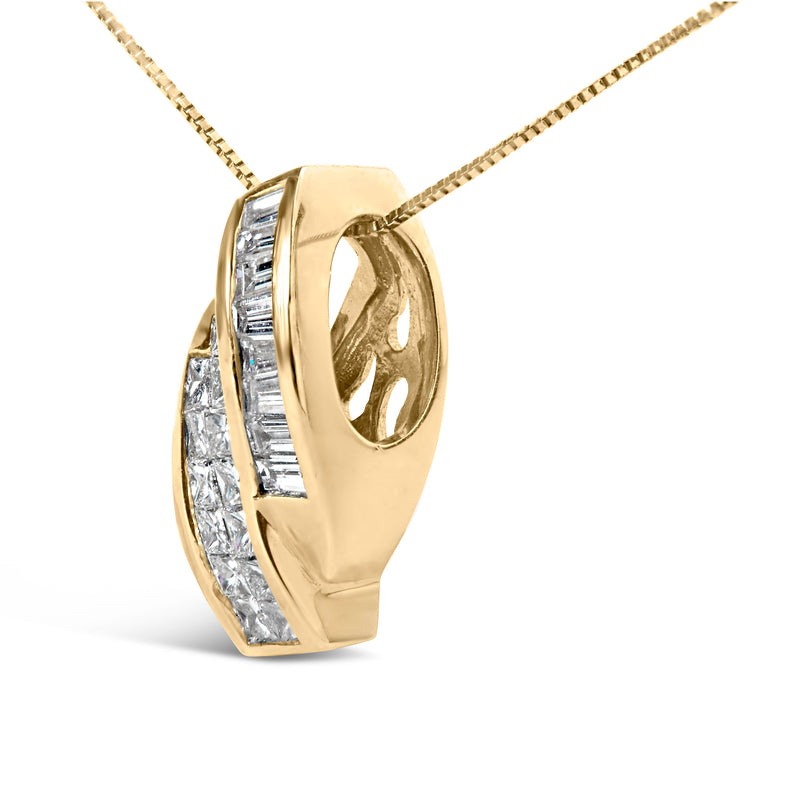 Bids.com 14k Yellow Gold 1 1/3 Cttw Princess and Baguette-cut Diamond Double Curved Pendant Necklace (H-I Color ,VS1-VS2 Clarity) - NO CHAIN INCLUDED Necklaces
