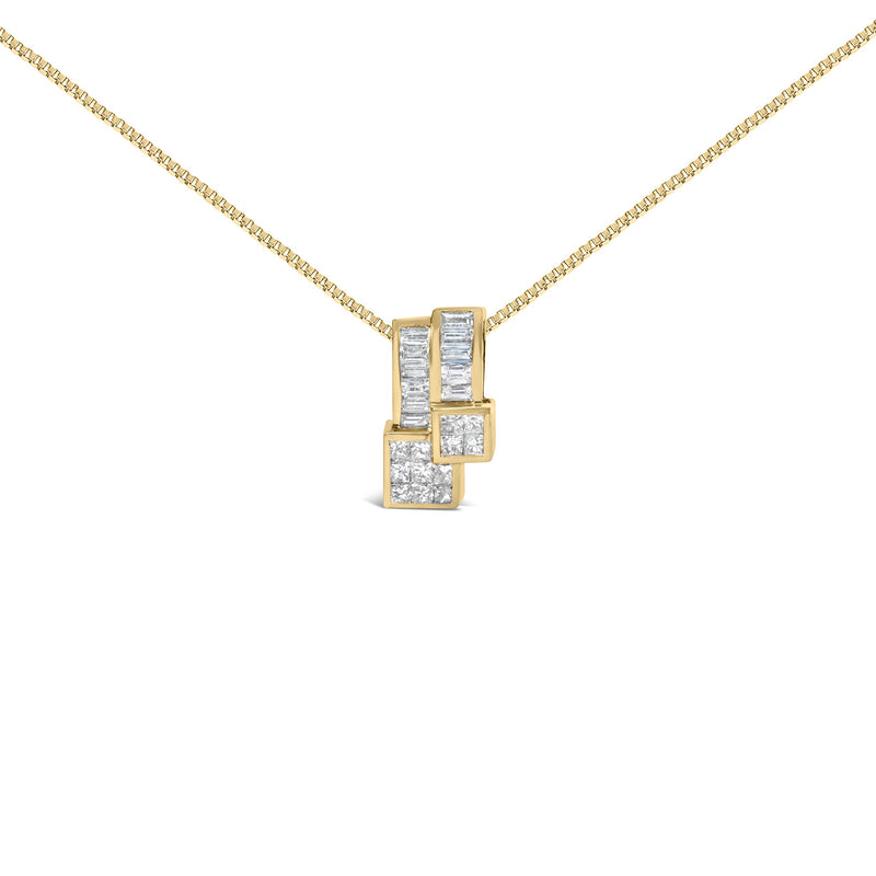 Bids.com 14K Yellow Gold 1 1/2 cttw Princess and Baguette Cut Diamond Geometric Pendant Necklace (H-I Color, VS1-VS2 Clarity) Necklaces