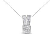 Bids.com 14K White Gold 1 5/8 cttw Princess and Baguette Cut Diamond Heart Ribbon Pendant Necklace (G-H, VS1-VS2) Necklaces