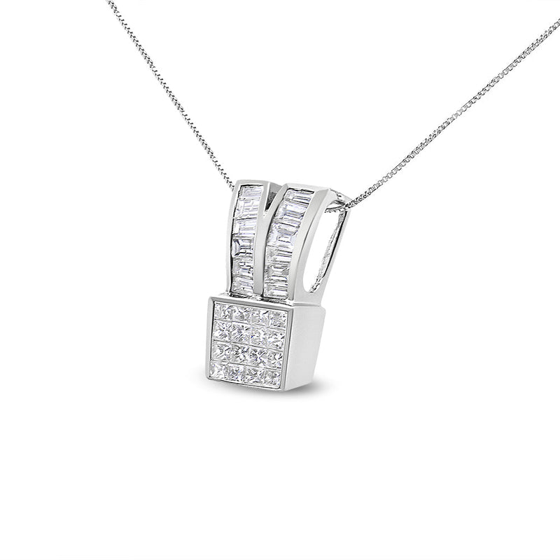 Bids.com 14K White Gold 1 5/8 cttw Princess and Baguette Cut Diamond Heart Ribbon Pendant Necklace (G-H, VS1-VS2) Necklaces