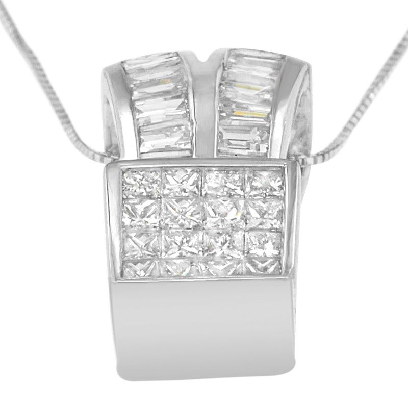 Bids.com 14K White Gold 1 5/8 cttw Princess and Baguette Cut Diamond Heart Ribbon Pendant Necklace (G-H, VS1-VS2) Necklaces