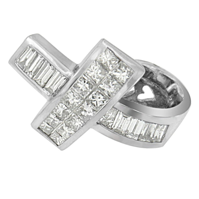 Bids.com 14K White Gold 2 cttw Princess and Baguette Cut Diamond Ribbon Pendant Necklace (H-I, SI-SI2) Necklaces