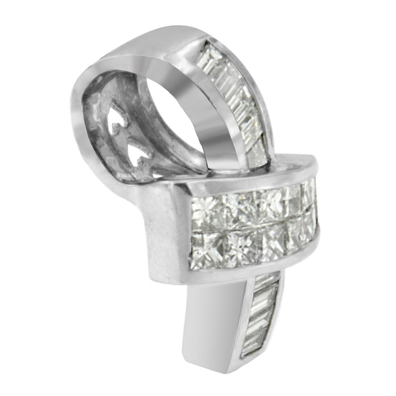 Bids.com 14K White Gold 2 cttw Princess and Baguette Cut Diamond Ribbon Pendant Necklace (H-I, SI-SI2) Necklaces
