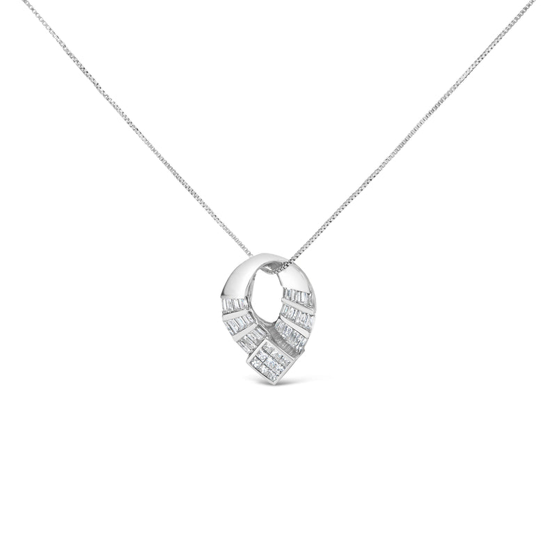 Bids.com 14k White Gold 1 5/8 Cttw Invisible Set Princess and Channel Set Baguette Diamond Curved Oval Shape Pendant Necklace (G-H Color, VS2-SI1 Clarity) Necklaces