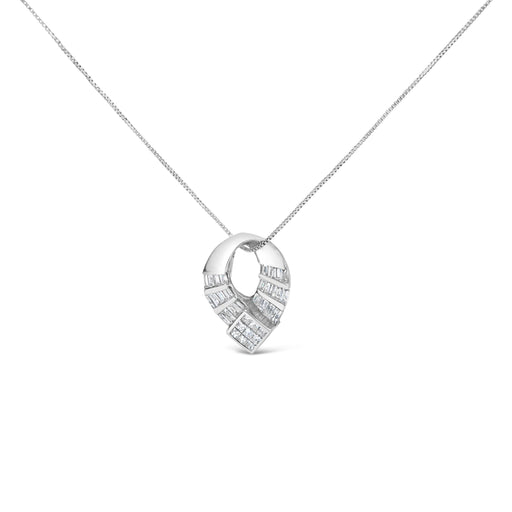 Bids.com 14k White Gold 1 5/8 Cttw Invisible Set Princess and Channel Set Baguette Diamond Curved Oval Shape Pendant Necklace (G-H Color, VS2-SI1 Clarity) Necklaces
