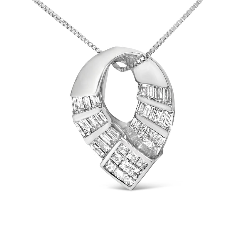 Bids.com 14k White Gold 1 5/8 Cttw Invisible Set Princess and Channel Set Baguette Diamond Curved Oval Shape Pendant Necklace (G-H Color, VS2-SI1 Clarity) Necklaces