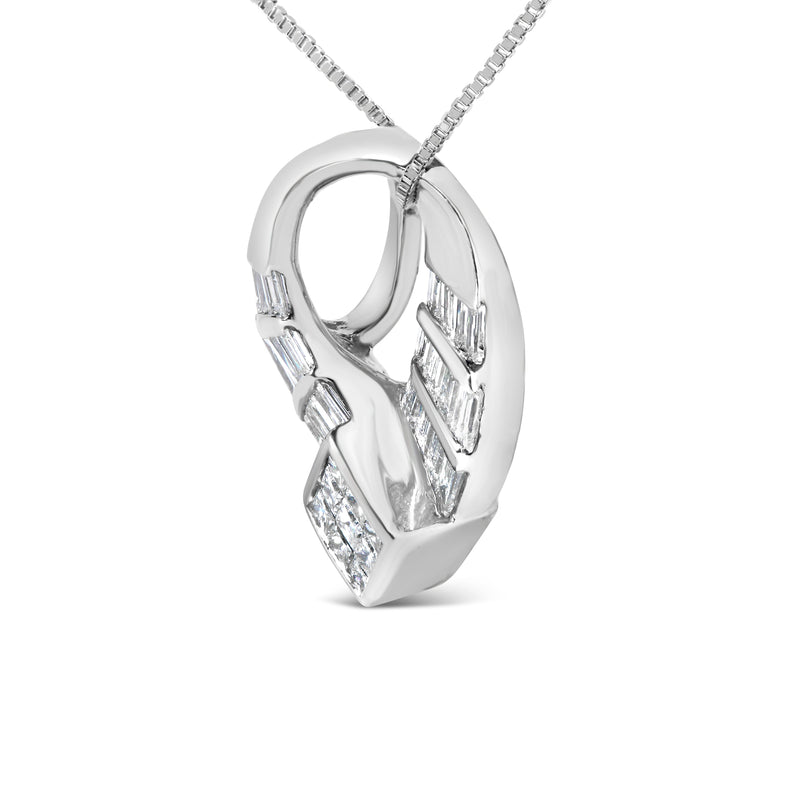 Bids.com 14k White Gold 1 5/8 Cttw Invisible Set Princess and Channel Set Baguette Diamond Curved Oval Shape Pendant Necklace (G-H Color, VS2-SI1 Clarity) Necklaces