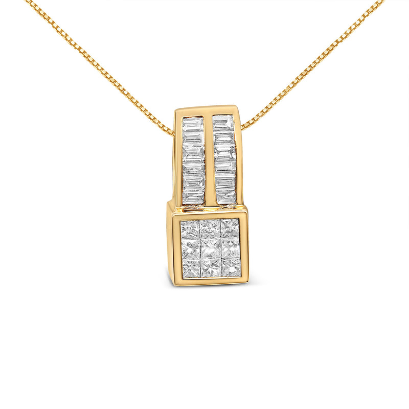Bids.com 14K Yellow Gold 1 1/4 cttw Princess and Baguette Cut Geometric Inspired Diamond Pendant Necklace (H-I, VS1-VS2) Necklaces