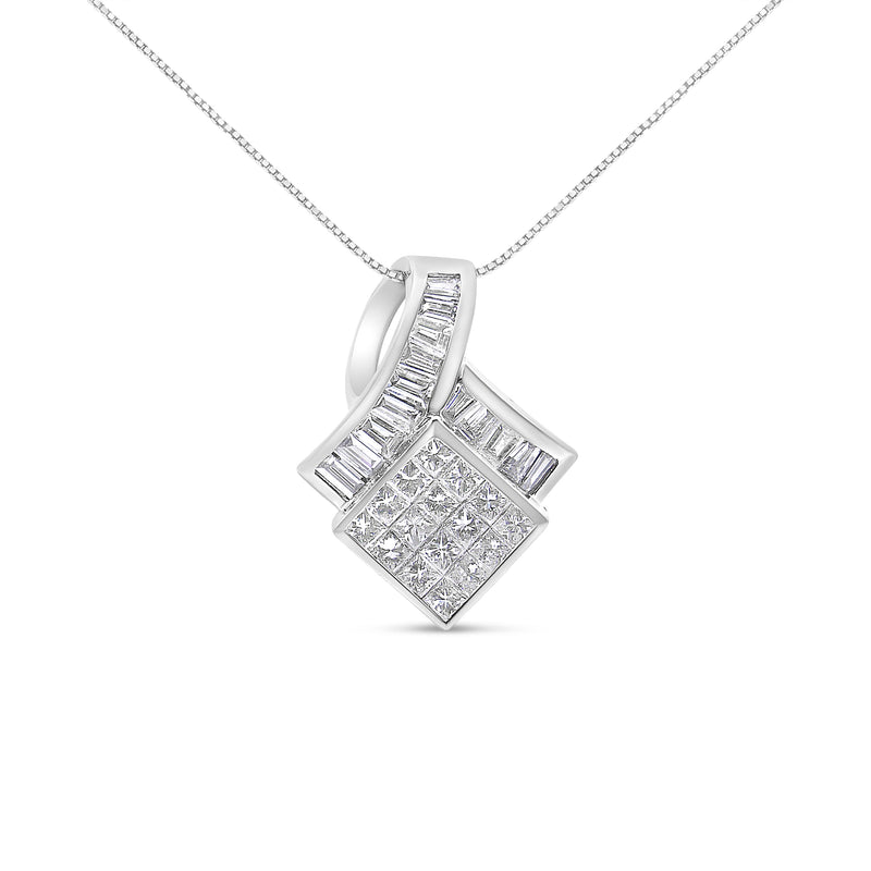 Bids.com 14k White Gold 2 1/10 Cttw Princess and Baguette Geometric Designed Diamond Pendant Necklace (G-H Color, VS1-VS2 Clarity) - NO CHAIN INCLUDED Necklaces