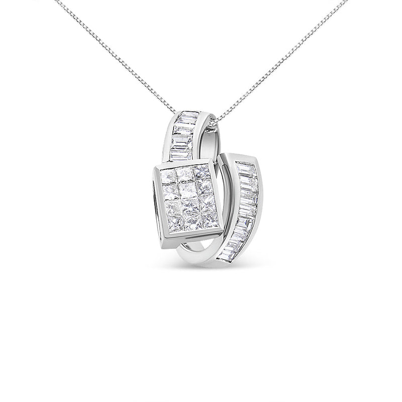 Bids.com 14K White Gold 2 cttw Princess and Baguette Cut Diamond Double Loop Pendant Necklace (G-H, VS1-VS2) Necklaces