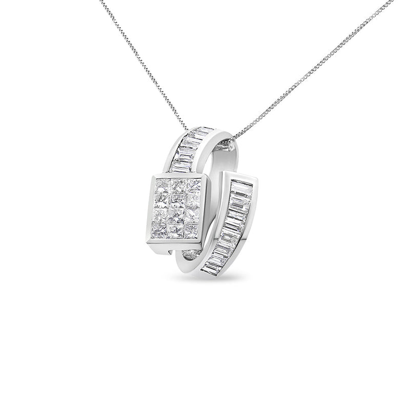 Bids.com 14K White Gold 2 cttw Princess and Baguette Cut Diamond Double Loop Pendant Necklace (G-H, VS1-VS2) Necklaces