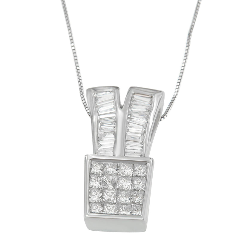 Bids.com 14K White Gold 1 1/3 cttw Princess and Baguette Cut Diamond Sparkling Shapes Pendant Necklace (H-I, SI1-SI2) Necklaces