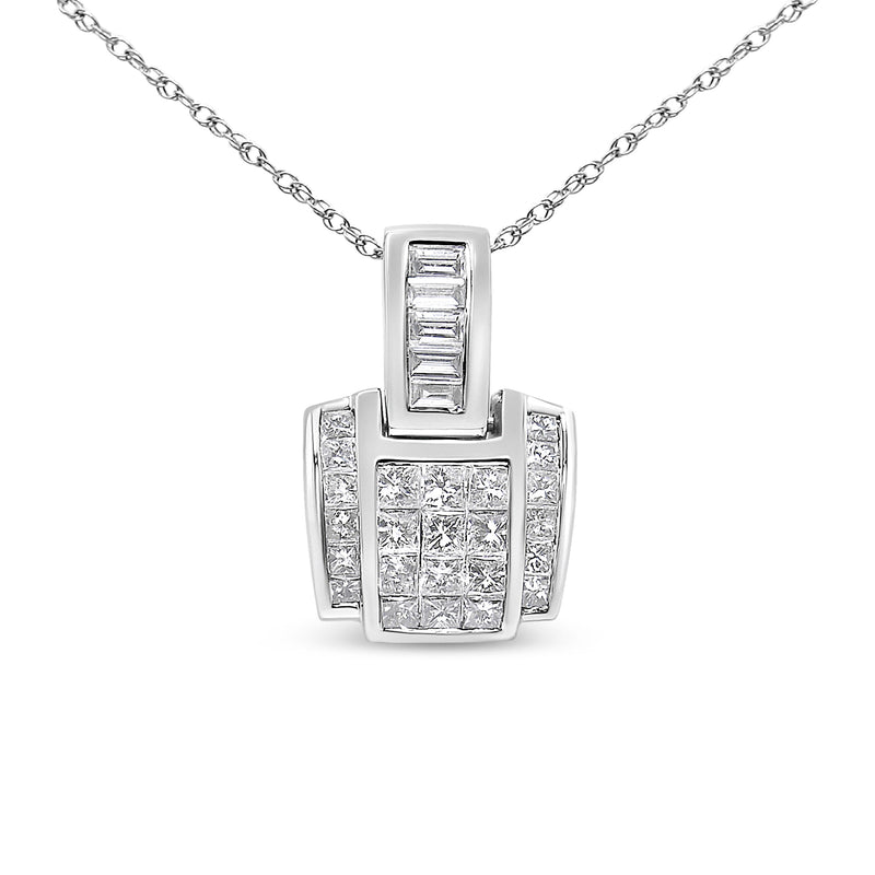 Bids.com 14K White Gold 2 1/5 Cttw Princess Cut Composite Diamond Pendant with Diamond Bale Pendant Necklace (H-I Color,SI1-SI2 Clarity) - NO CHAIN INCLUDED Necklaces