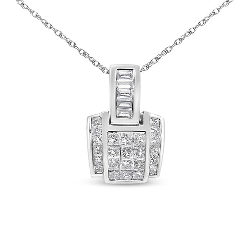 Bids.com 14K White Gold 2 1/5 Cttw Princess Cut Composite Diamond Pendant with Diamond Bale Pendant Necklace (H-I Color,SI1-SI2 Clarity) - NO CHAIN INCLUDED Necklaces