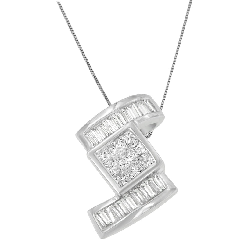 Bids.com 14K White Gold 1 2/5 cttw Princess and Baguette Cut Diamond Zig Zag Pendant Necklace (H-I, SI1-SI2) Necklaces