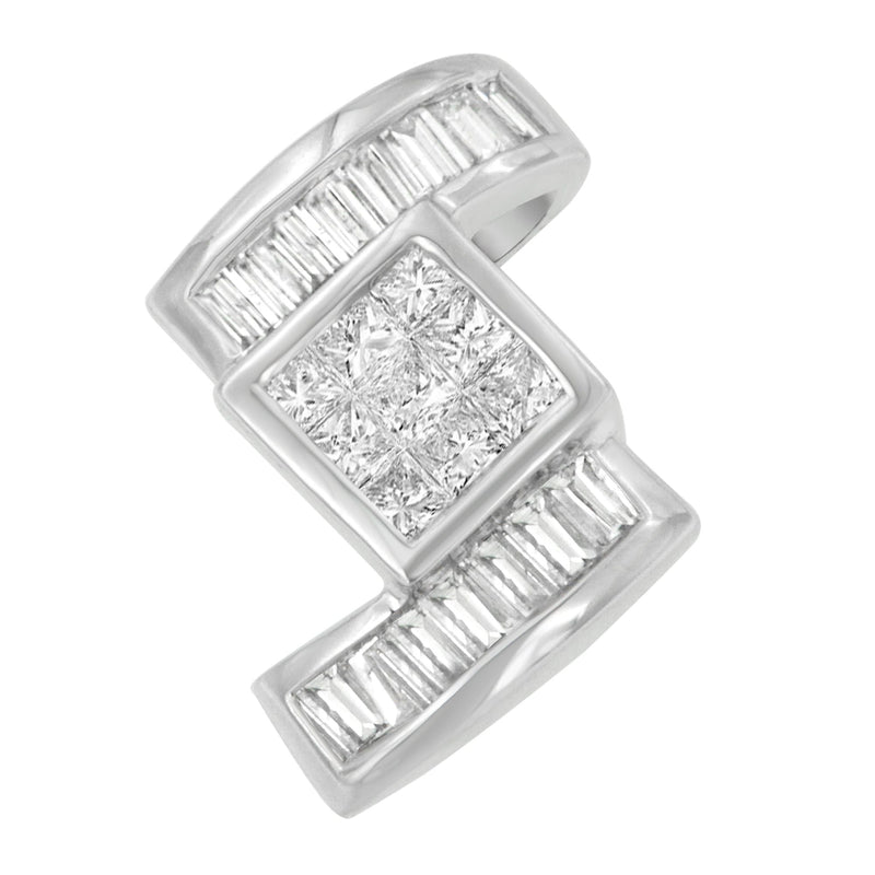 Bids.com 14K White Gold 1 2/5 cttw Princess and Baguette Cut Diamond Zig Zag Pendant Necklace (H-I, SI1-SI2) Necklaces