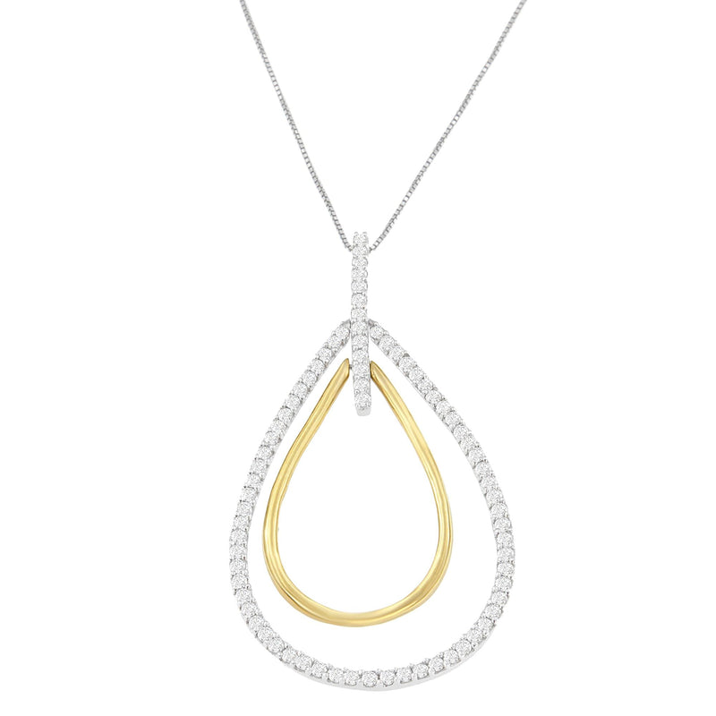 Bids.com 14K Two-Tone Gold Round Cut Diamond Double Burst Pendant Necklace (1.00 cttw, H-I Color, SI2-I1 Clarity) Necklaces