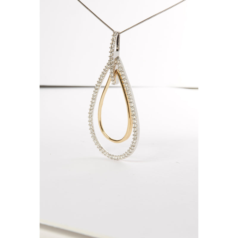 Bids.com 14K Two-Tone Gold Round Cut Diamond Double Burst Pendant Necklace (1.00 cttw, H-I Color, SI2-I1 Clarity) Necklaces