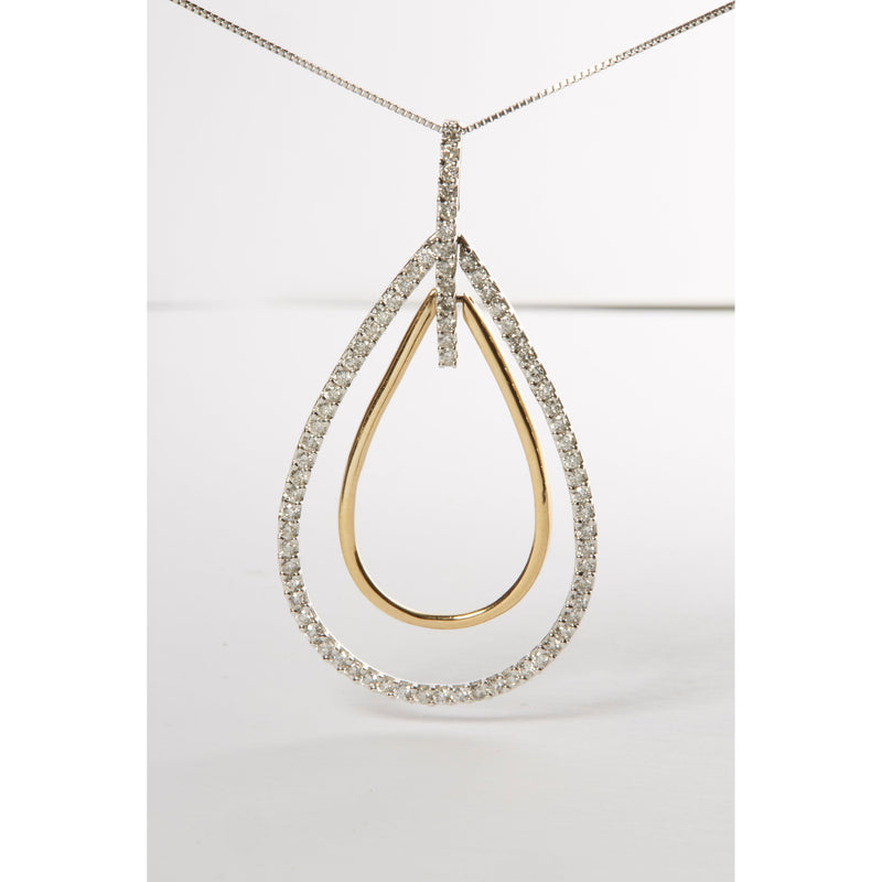 Bids.com 14K Two-Tone Gold Round Cut Diamond Double Burst Pendant Necklace (1.00 cttw, H-I Color, SI2-I1 Clarity) Necklaces