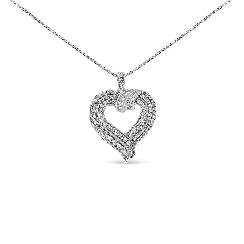 Bids.com 14K Yellow Gold Plated .925 Sterling Silver 1.00 Cttw Baguette Diamond Composite Open Heart 18" Inch Pendant Necklace (I-J Color, I1-I2 Clarity) Necklaces