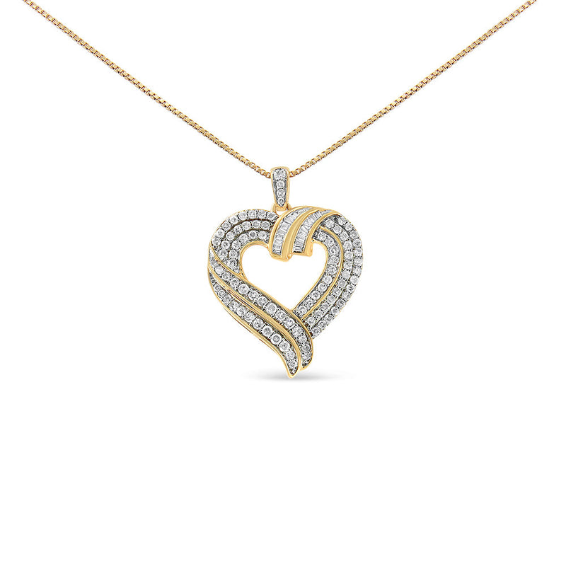 Bids.com 14K Yellow Gold Plated .925 Sterling Silver 1.00 Cttw Baguette Diamond Composite Open Heart 18" Inch Pendant Necklace (I-J Color, I1-I2 Clarity) Necklaces