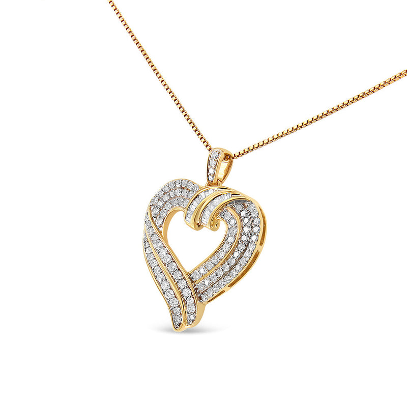 Bids.com 14K Yellow Gold Plated .925 Sterling Silver 1.00 Cttw Baguette Diamond Composite Open Heart 18" Inch Pendant Necklace (I-J Color, I1-I2 Clarity) Necklaces
