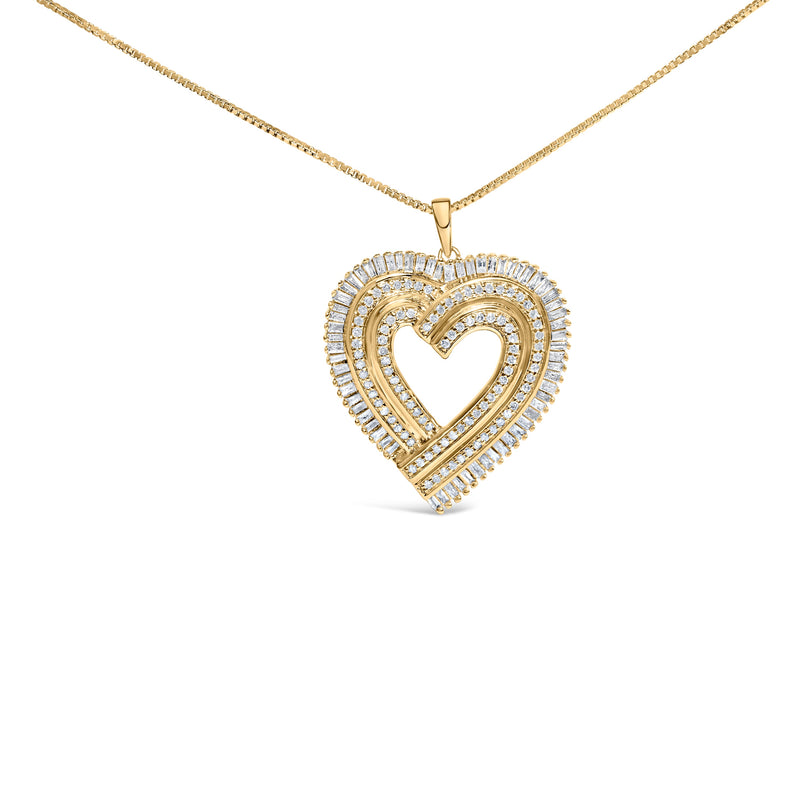 Bids.com 14K Yellow Gold Plated .925 Sterling Silver 1/4 Cttw Round and Baguette-Cut Diamond Composite Heart 18" Pendant Necklace (H-I Color, SI2-I1 Clarity) Necklaces