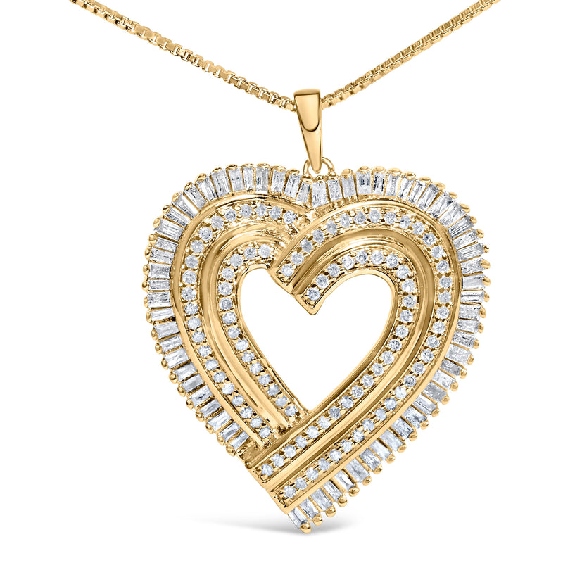 Bids.com 14K Yellow Gold Plated .925 Sterling Silver 1/4 Cttw Round and Baguette-Cut Diamond Composite Heart 18" Pendant Necklace (H-I Color, SI2-I1 Clarity) Necklaces