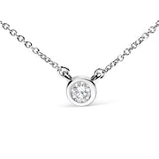 Bids.com 10K White Gold 1/10 Carat Round Brilliant-Cut Diamond Modern Bezel-Set Solitaire 16"-18" Pendant Necklace (H-I Color, SI2-I1 Clarity) Necklaces