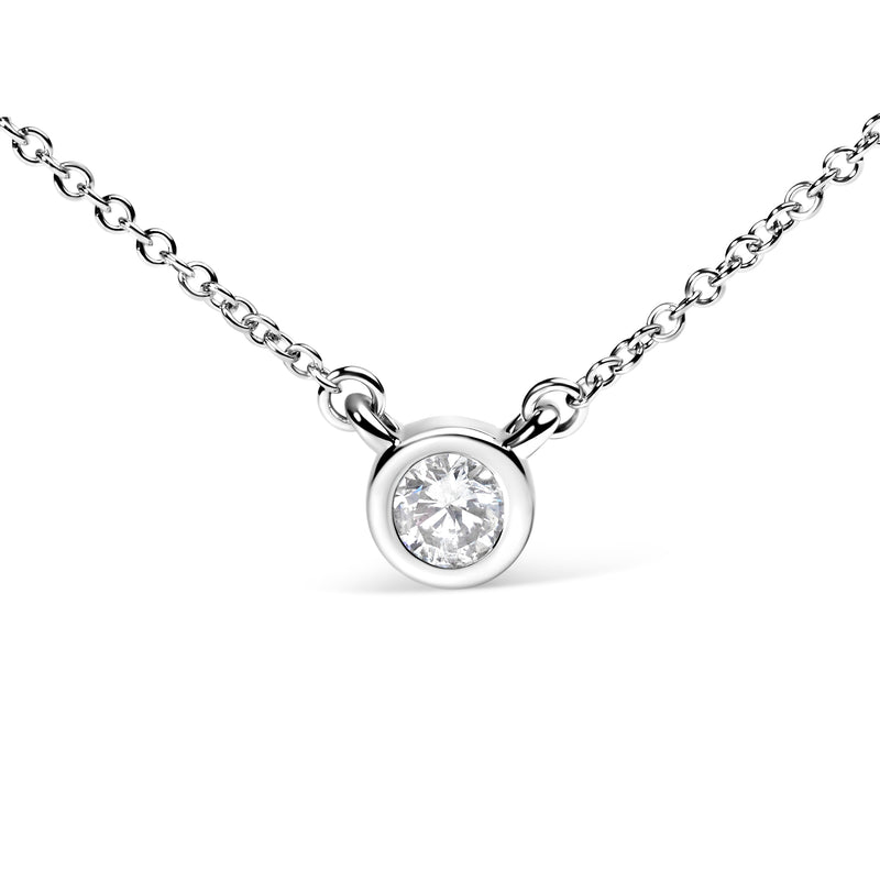 Bids.com 10K White Gold 1/10 Carat Round Brilliant-Cut Diamond Modern Bezel-Set Solitaire 16"-18" Pendant Necklace (H-I Color, SI2-I1 Clarity) Necklaces