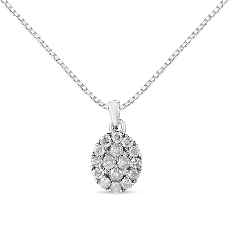 Bids.com .925 Sterling Silver 1 1/2 Cttw Diamond Oval Cluster Pendant Necklace (I-J Color, I2-I3 Clarity) - 18" Necklaces