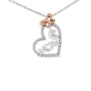 Bids.com Two Tone .925 Sterling Silver 1/5 cttw Diamond "Mom" and Heart Pendant Necklace (H-I, I1-I2) Necklaces