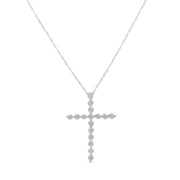 Bids.com .925 Sterling Silver 1/6 Cttw Brilliant-Cut Diamond Miracle-Set Shared Prong Cross 18" Pendant Necklace (I-J Color, I2-I3 Clarity) Necklaces