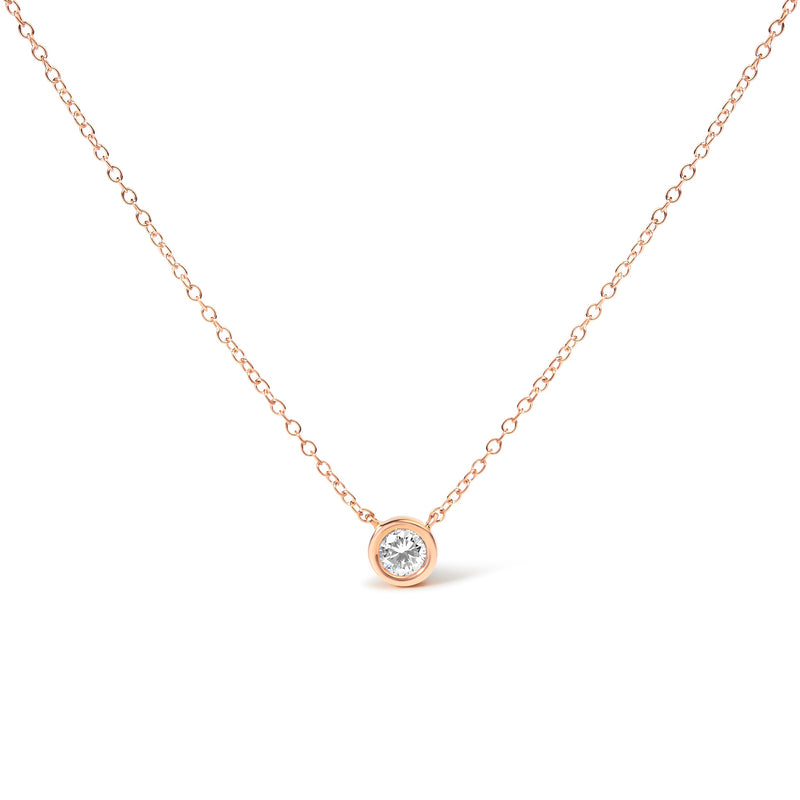 Bids.com 2 Micron 14K Rose Gold Plated Sterling Silver Bezel-Set Diamond Solitaire Pendant Necklace (1/3 cttw, H-I Color, I1-I2 Clarity) Necklaces