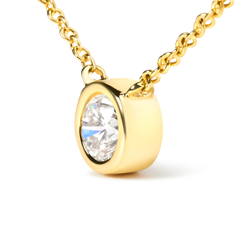 Bids.com 10K Yellow Gold 1/3 Carat Round Brilliant-Cut Diamond Modern Bezel-Set Solitaire 16"-18" Pendant Necklace (H-I Color, SI2-I1 Clarity) Necklaces