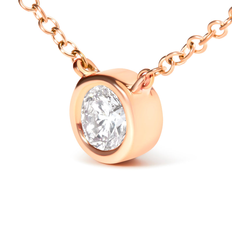 Bids.com 10K Rose Gold 1/2 Carat Round Brilliant-Cut Diamond Modern Bezel-Set Solitaire 16"-18" Pendant Necklace (H-I Color, SI2-I1 Clarity) Necklaces