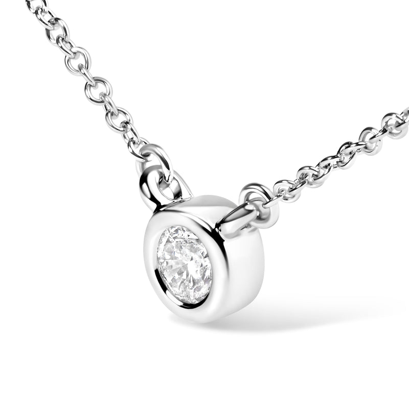 Bids.com 10K White Gold 1/2 Carat Round Brilliant-Cut Diamond Modern Bezel-Set Solitaire 16"-18" Pendant Necklace (H-I Color, SI2-I1 Clarity) Necklaces