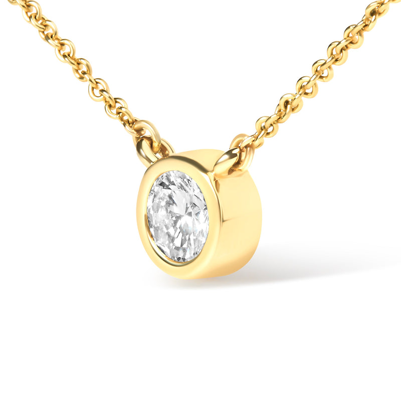 Bids.com 10K Yellow Gold 1/2 Carat Round Brilliant-Cut Diamond Modern Bezel-Set Solitaire 16"-18" Pendant Necklace (H-I Color, SI2-I1 Clarity) Necklaces