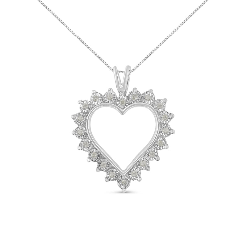 Bids.com .925 Sterling Silver 1/4 Cttw Miracle Set Diamond Open Heart 18" Pendant Necklace (I-J Color, I3 Clarity) Necklaces