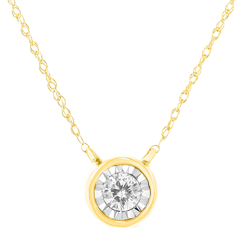 Bids.com 10K Yellow Gold 1/4 Cttw Round Brilliant-Cut Diamond Modern Bezel-Set Solitaire Pendant Necklace (J-K Color, I2-I3 Clarity) - 16" with 2" Extender Necklaces