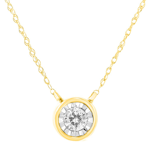 Bids.com 10K Yellow Gold 1/4 Cttw Round Brilliant-Cut Diamond Modern Bezel-Set Solitaire Pendant Necklace (J-K Color, I2-I3 Clarity) - 16" with 2" Extender Necklaces