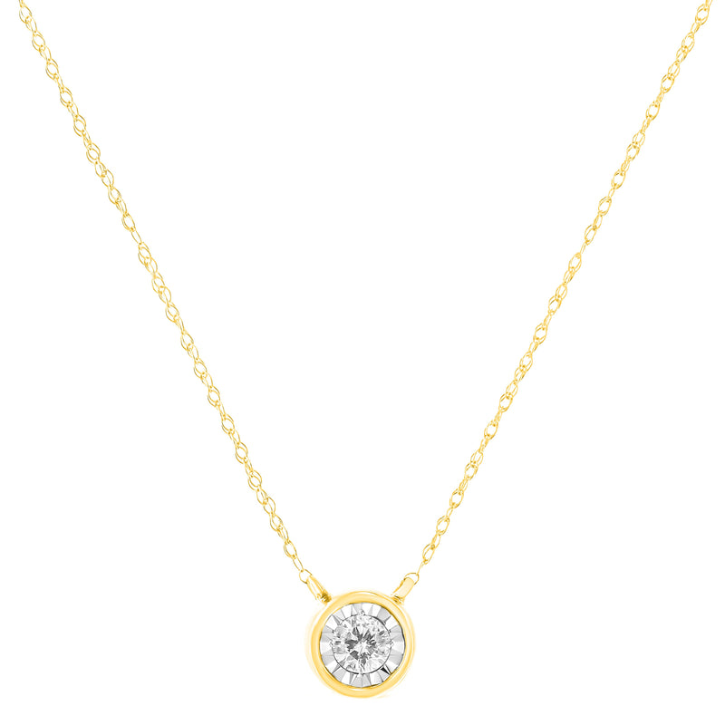Bids.com 10K Yellow Gold 1/4 Cttw Round Brilliant-Cut Diamond Modern Bezel-Set Solitaire Pendant Necklace (J-K Color, I2-I3 Clarity) - 16" with 2" Extender Necklaces