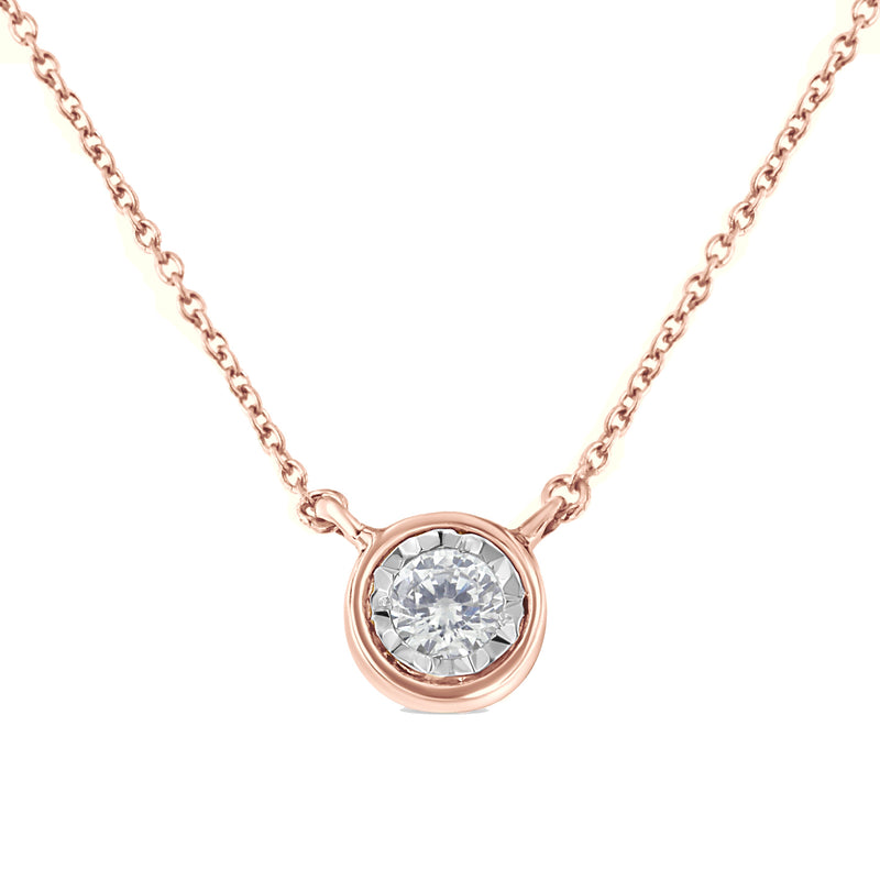 Bids.com 10K Yellow Gold 1/4 Cttw Round Brilliant-Cut Diamond Modern Bezel-Set Solitaire Pendant Necklace (J-K Color, I2-I3 Clarity) - 16" with 2" Extender Necklaces