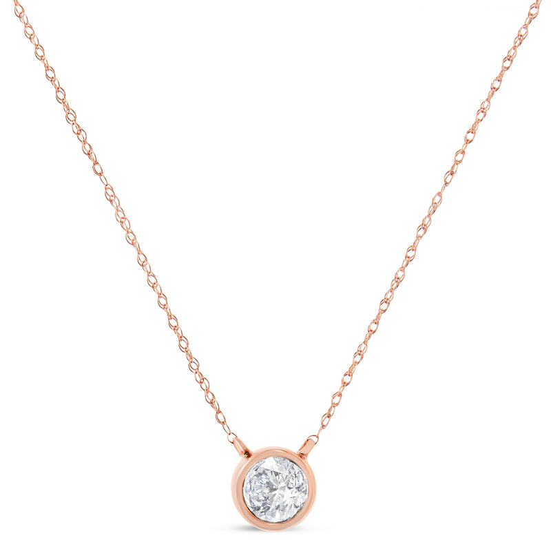 Bids.com AGS Certified 10K Rose Gold 1/5 Cttw Bezel Set Round Diamond Solitaire 16-18" Adjustable Pendant Necklace (H-I Color, VS1-VS2 Clarity) Necklaces
